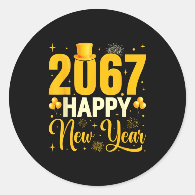 2067 Happy New Year Retro Funny 67 Six Seven Meme  Classic Round Sticker (Front)