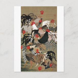 20. 群鶏図, 若冲 Flock of Roosters, Jakuchu Postcard