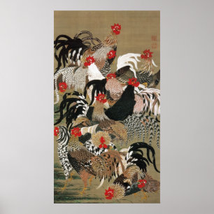 20. 群鶏図, 若冲 Flock of Roosters, Jakuchu Poster