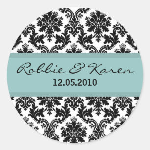 20 - 1.50" Black Damask Blue Favour Sticker