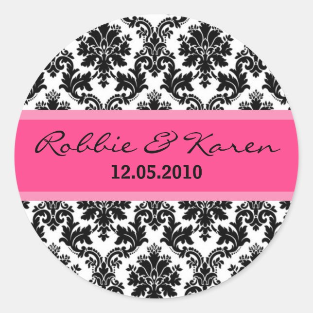 20 - 1.50" Black Damask & Hot Pink Favour Stickers (Front)