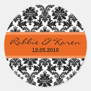 20 - 1.50" Black Damask & Orange Favour Stickers