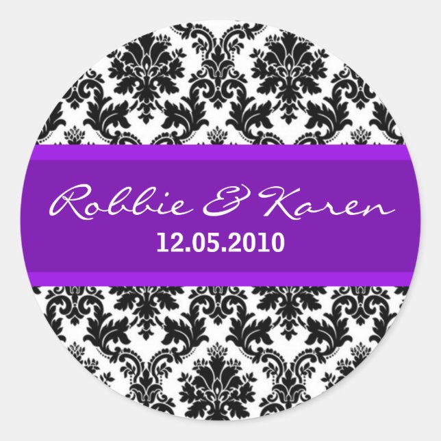 20 - 1.50" Black Damask & Purple Favour Stickers (Front)