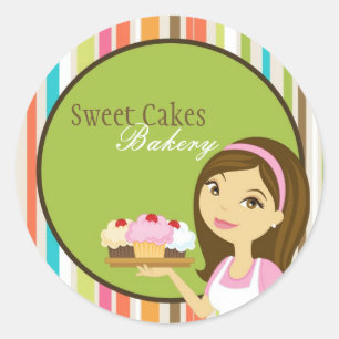 20 - 1.5" Bakery Brunette Baker Cup Cake Stickers