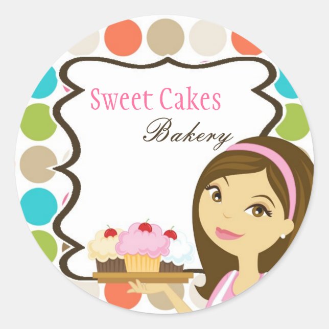 20 - 1.5"  Bakery Brunette Baker Cup Cake Stickers (Front)