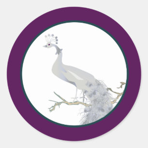 20 - 1.5" Envelope Peacock and Flower Branch Purpl Classic Round Sticker