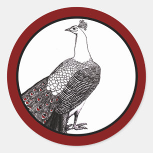 20 - 1.5" Envelope Peacock Red Black White Classic Round Sticker