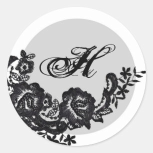 20 - 1.5 Envelope Seal Black Lace Damask Antique