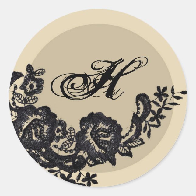 20 - 1.5  Envelope Seal Black Lace Damask Antique (Front)