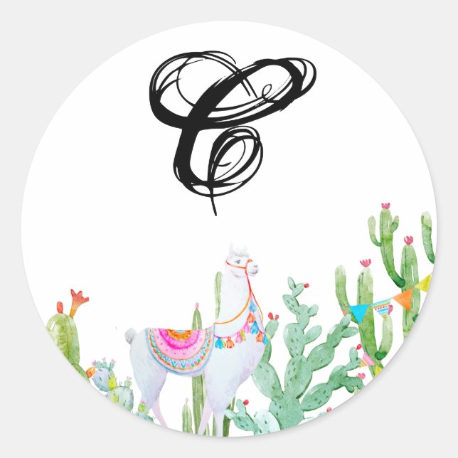 20 - 1.5  Envelope Seal Boho Llama Bohemian Cacti (Front)