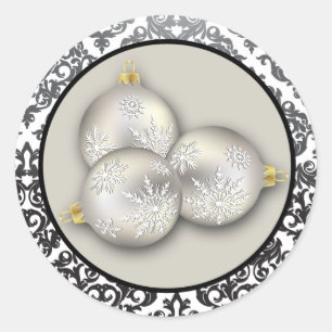 20 - 1.5" Envelope Seal Christmas Silver Damask