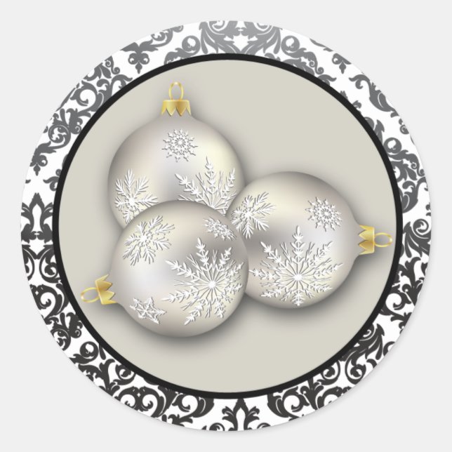 20 - 1.5" Envelope Seal Christmas Silver Damask (Front)