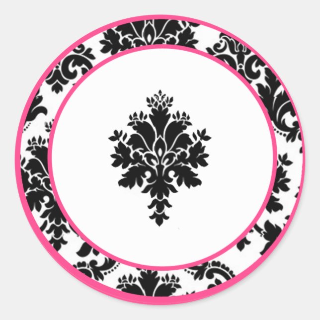 20 - 1.5"  Envelope Seal Hot Pink Black Damask (Front)