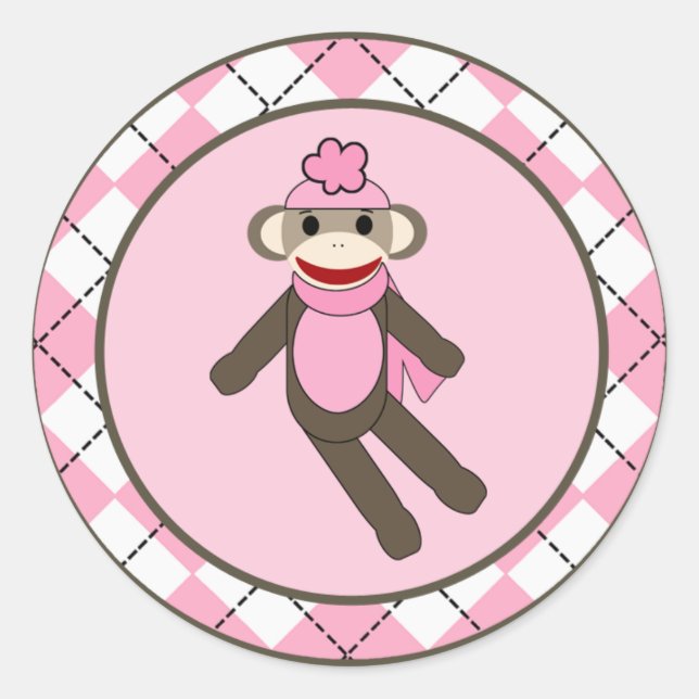 20 - 1.5"  Envelope Seal Pink Argyle Sock Monkey (Front)