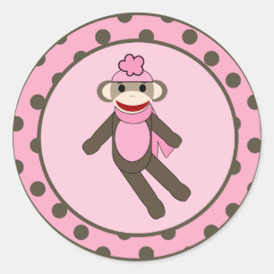 20 - 1.5"  Envelope Seal Pink Sock Monkey