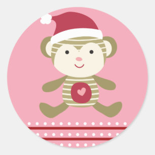 20 - 1.5" Envelope Seal Winter Monkey in Santa Hat