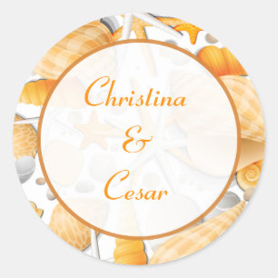 20 - 1.5" Favour Stickers Assorted Seashells Orang
