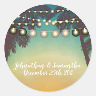 20 - 1.5" Favour Stickers Beach Sunset Palm Tree S
