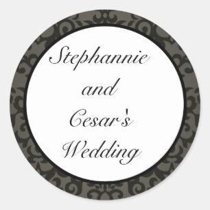 20 - 1.5" Favour Stickers Black and Grey Damask