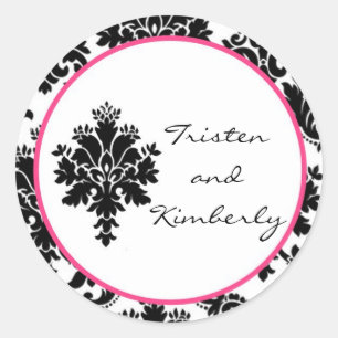 20 - 1.5"  Favour Stickers Black Hot Pink Damask