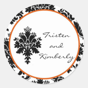20 - 1.5" Favour Stickers Black Orange Damask