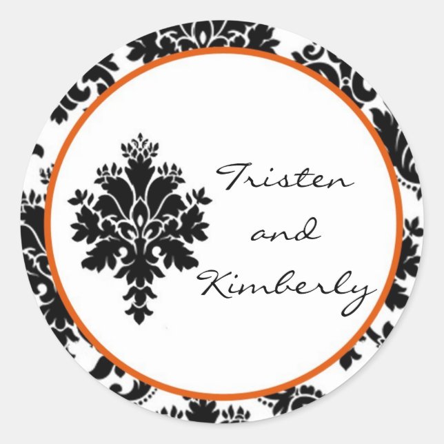 20 - 1.5"  Favour Stickers Black Orange Damask (Front)