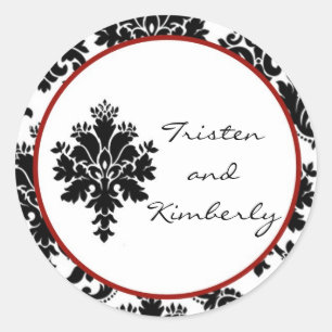 20 - 1.5"  Favour Stickers Black Red Damask
