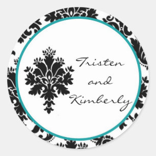 20 - 1.5"  Favour Stickers Black Teal Damask