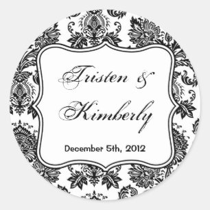 20 - 1.5" Favour Stickers Black White Damask Lace
