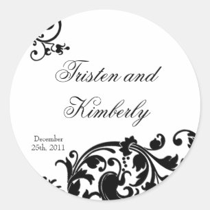 20 - 1.5" Favour Stickers Black White Floral Fili