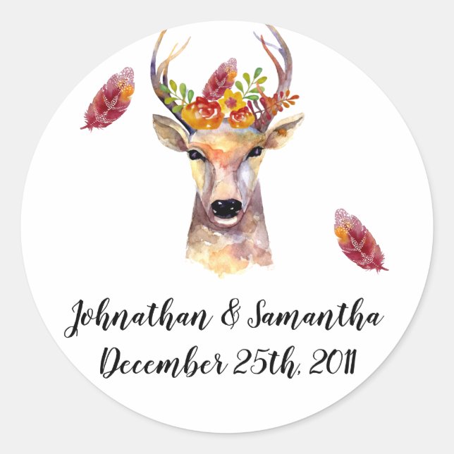 20 - 1.5"  Favour Stickers boho deer Buck Head Bro (Front)