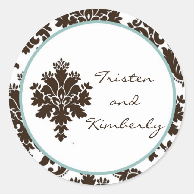 20 - 1.5"  Favour Stickers Brown Damask (Front)
