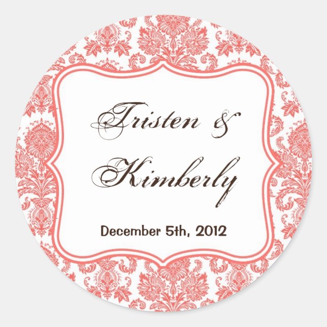 20 - 1.5"  Favour Stickers Coral White Damask Lace (Front)