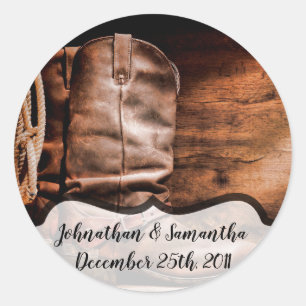 20 - 1.5"  Favour Stickers Cowboy Boots Barn Wood 