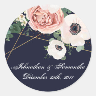 20 - 1.5" Favour Stickers Geometric Garden Navy