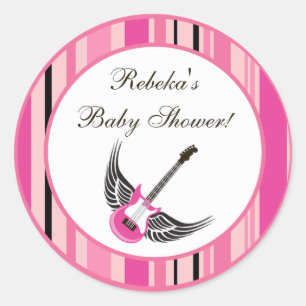20 - 1.5" Favour Stickers Girly Girl Pink Guitar