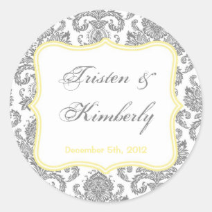 20 - 1.5"  Favour Stickers Grey Yellow Damask Lace