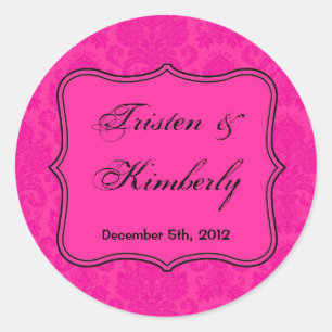 20 - 1.5" Favour Stickers Hot Pink Bla Damask Lac