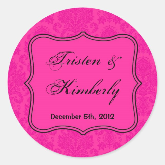 20 - 1.5"  Favour Stickers Hot Pink Bla Damask Lac (Front)