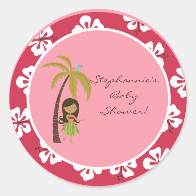 20 - 1.5"  Favour Stickers Pink Hawaiian Luau Trop (Front)