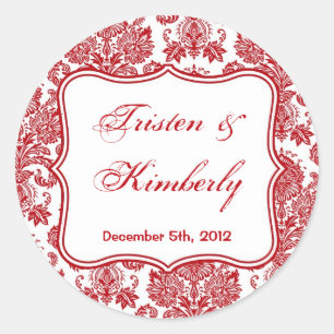 20 - 1.5" Favour Stickers Red White Damask Lace
