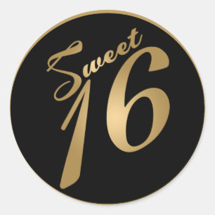 20 - 1.5"  Favour Stickers Sweet 16 Gold