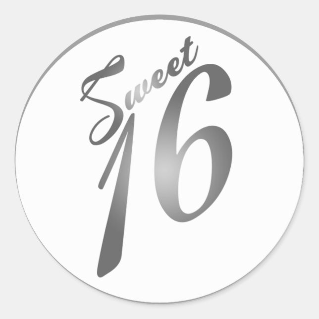 20 - 1.5"  Favour Stickers Sweet 16 Silver White (Front)