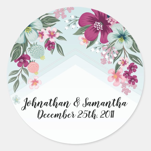 20 - 1.5" Favour Stickers Tropical Flower on Blue  (Front)