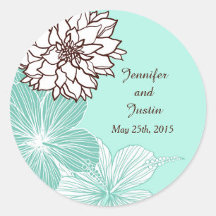 20 - 1.5 Inch Envelope Seal Aqua and Brown Flowers