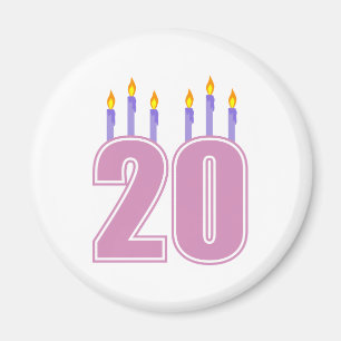 20 Birthday Candles (Purple / Pink) Magnet