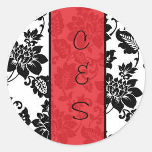 20 Black/Red Floral Damask Wedding Favour Stickers