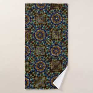 20 Blue and Gold Mandala Bath Towel