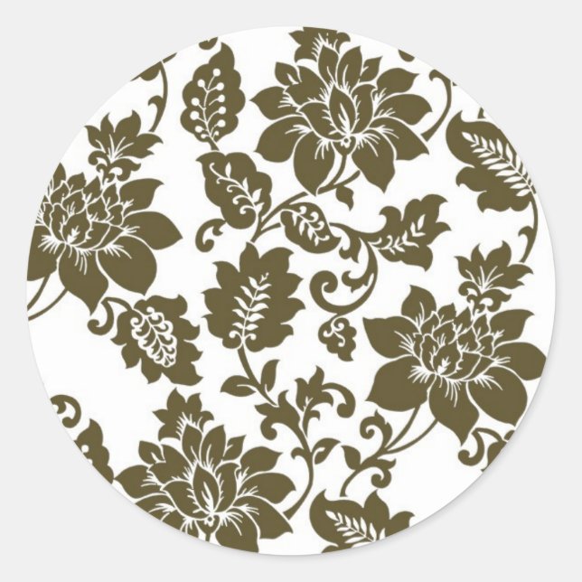 20 Brown/Blue Floral Damask Wedding Envelope Seal (Front)