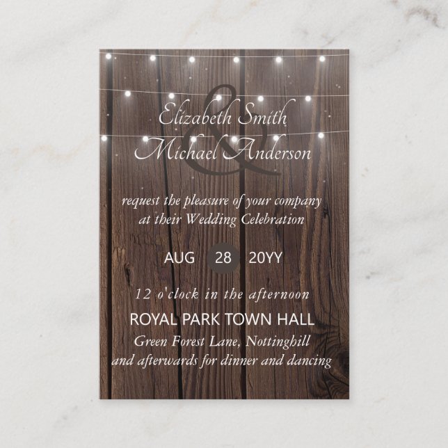 20 Budget RUSTIC Wood Wedding Invites MINI (Front)